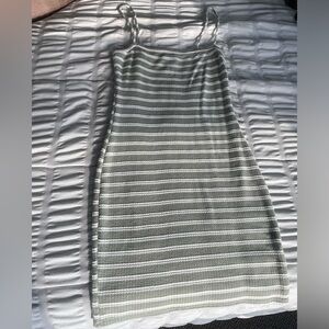 Green and white striped dress